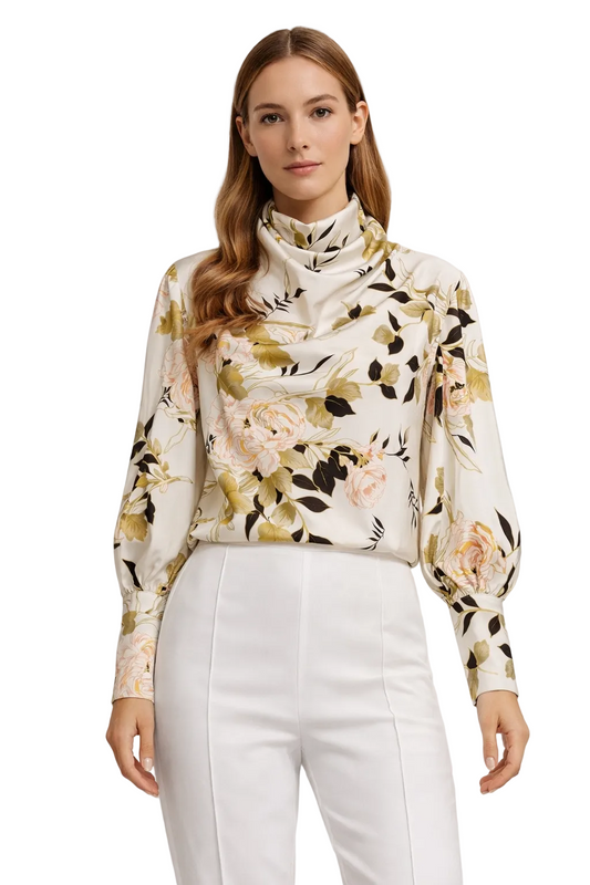 Bluzka damska z kwiatowym nadrukiem i stójką