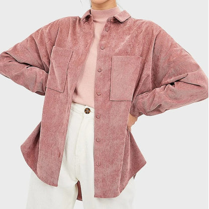Sztruksowa koszula overshirt w kolorze pudrowego różu