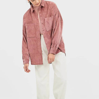 Sztruksowa koszula overshirt w kolorze pudrowego różu