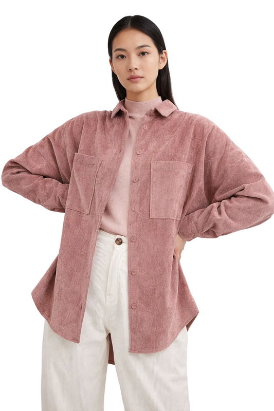 Sztruksowa koszula overshirt w kolorze pudrowego różu